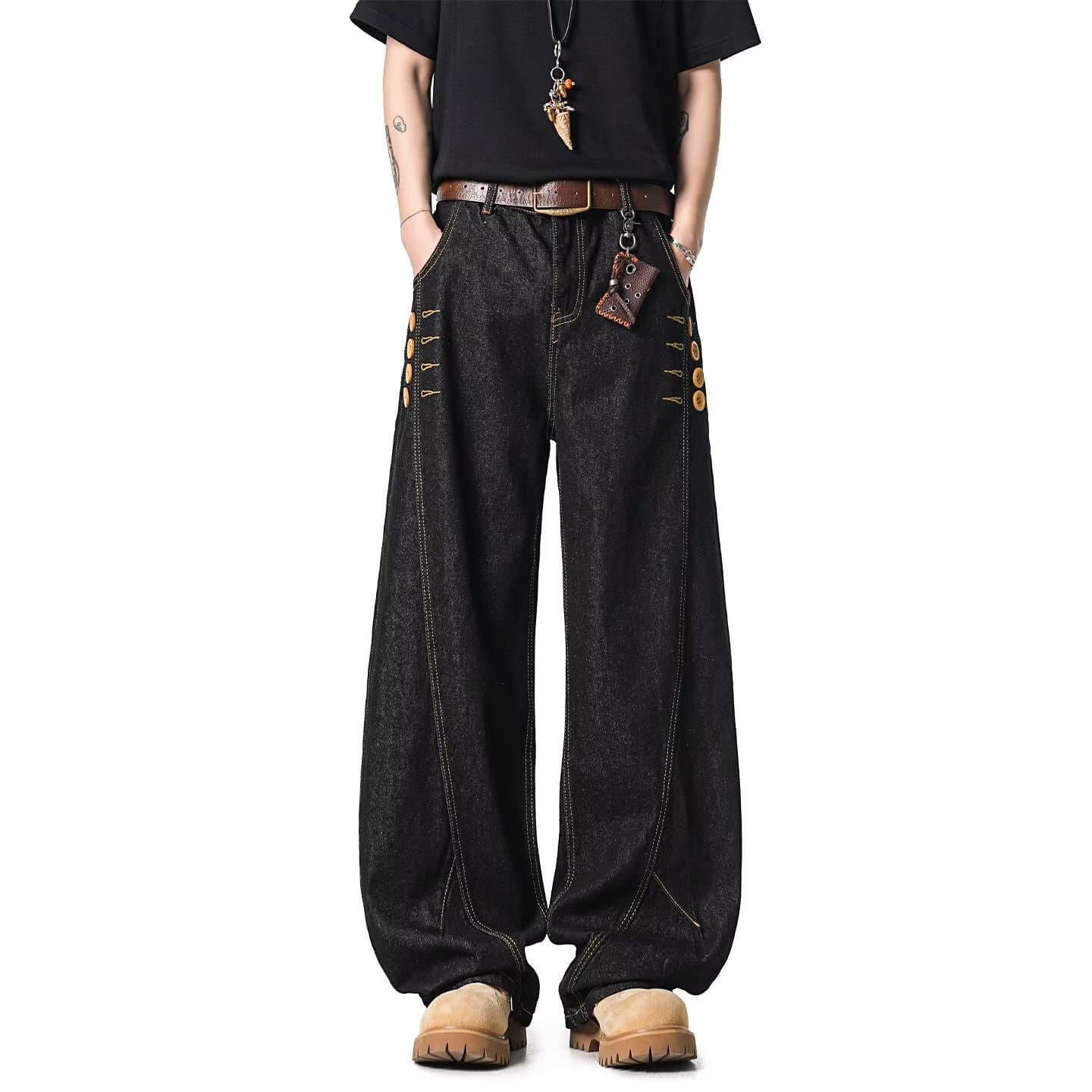 2026 American Retro Jeans Men's Niche Design Scimitar Pants Casual Versatile Loose Wide Leg Floor-Mopping Pants