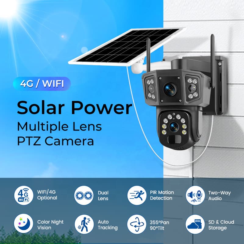 QL18 4G HD Solar-Powered Gun-Ball Linkage Camera with Low Power Consumption, 360 Panoramic Dual Lens WIFI Surveillance