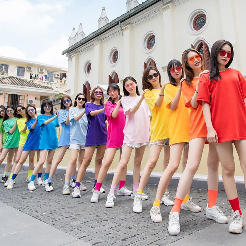 Different bestie t-shirts for women, candy-colored six-seven-seven-eighty-nine color sisters' outfits, loose half-sleeved group outfits