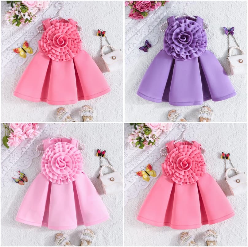 2025 Amazon Best-Selling Girls Summer Sleeveless Oversized Flower Ruffle Princess Dress