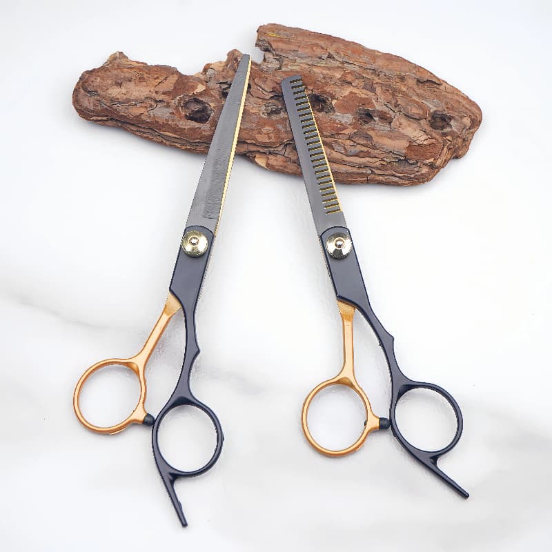Daily necessities department store barber scissors black and gold color matching split scissors 6.0 inches professional hairdressing and cutting tools
