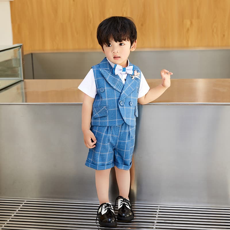 One-Year-Old Baby Birthday Suit Summer Short-Sleeve Vest Suit Set for Toddler Boys Formal Party Wear Children