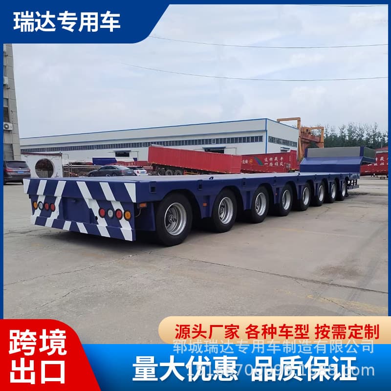 Cross-Border 13m Towing Semi-Trailer Heavy-Duty Transport Trailer Factory Export Ordinary Ramp-Style Lowbed Trailer