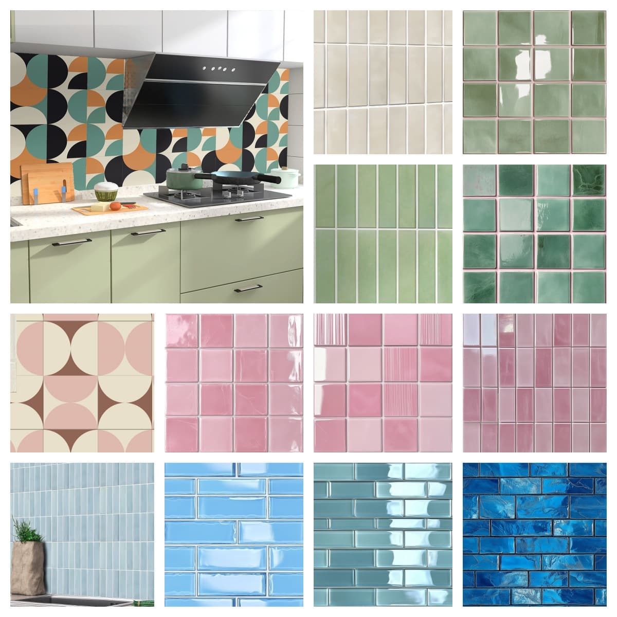 Bathroom Kitchen Floor Wall Waterproof Oil-Proof Self-Adhesive PVC Simulated 2D Tile Sticker 2026 New Year Decal