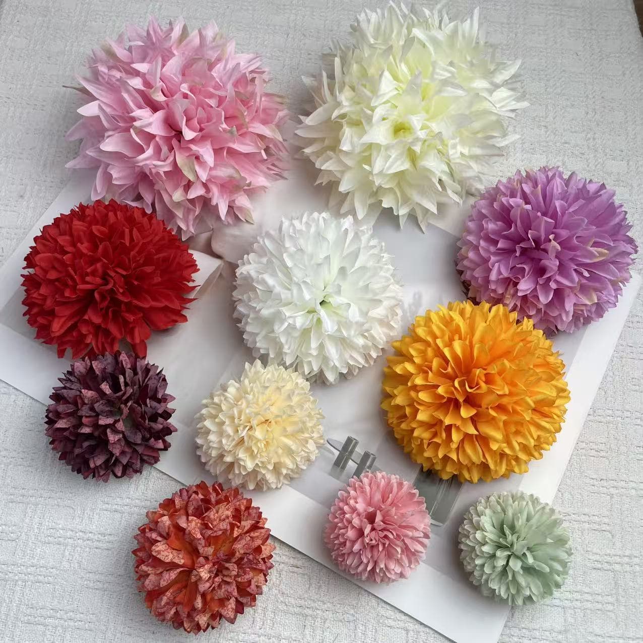 Artificial Flowers, Pompom Chrysanthemum, Ball Chrysanthemum, Needle Chrysanthemum Flower Heads, Silk Flowers for Opera, Round Fans, Hairpins, Wreaths, Flower Walls, Export
