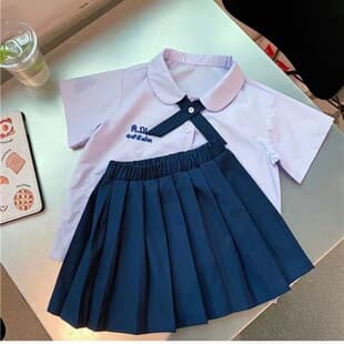 Thai School Style Summer Primary School Graduation Class Suit Kindergarten Uniform Girls Thai School Uniform Stylish JK Skirt Set