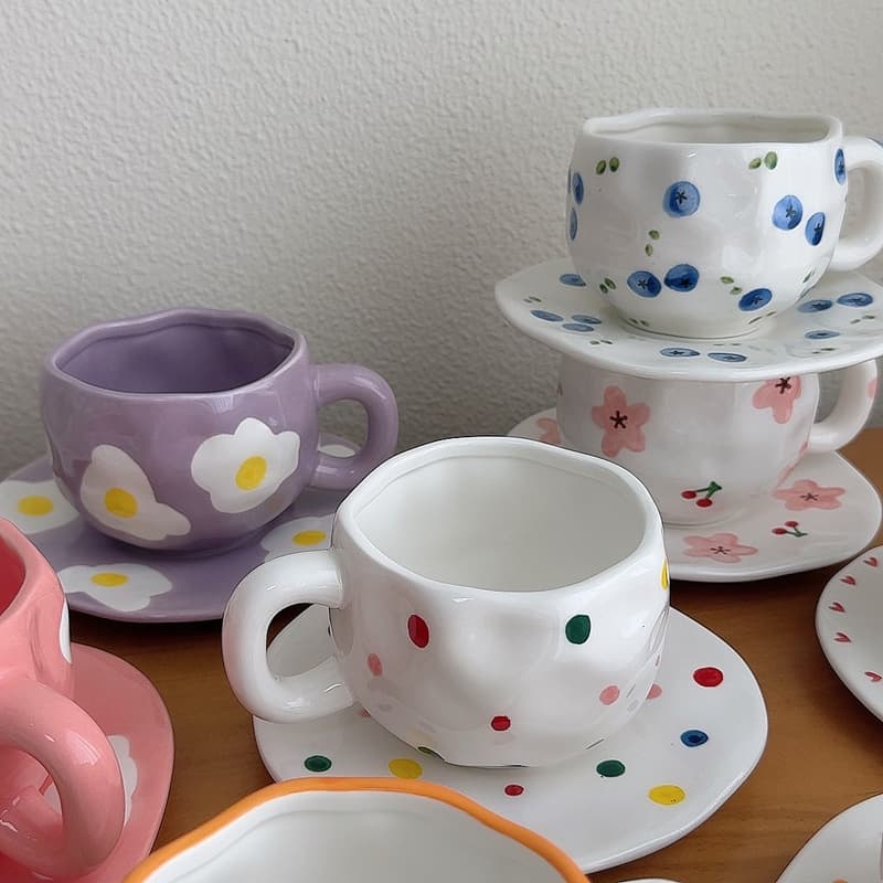 Office Ceramic Coffee Cup Set with Saucers, High-Aesthetic Afternoon Tea Cups, Coffee Cup Saucer Wholesale