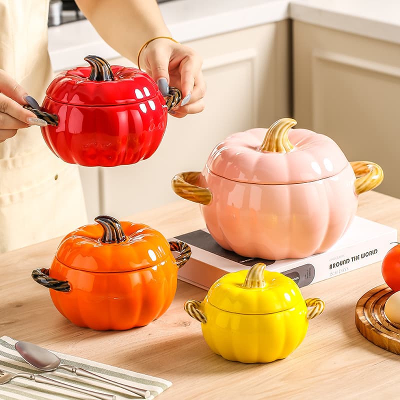 New Cute Double-Ear Soup Bowl Creative Ceramic Large Noodle Bowl with Lid Ins Style Personal Home Soup Basin