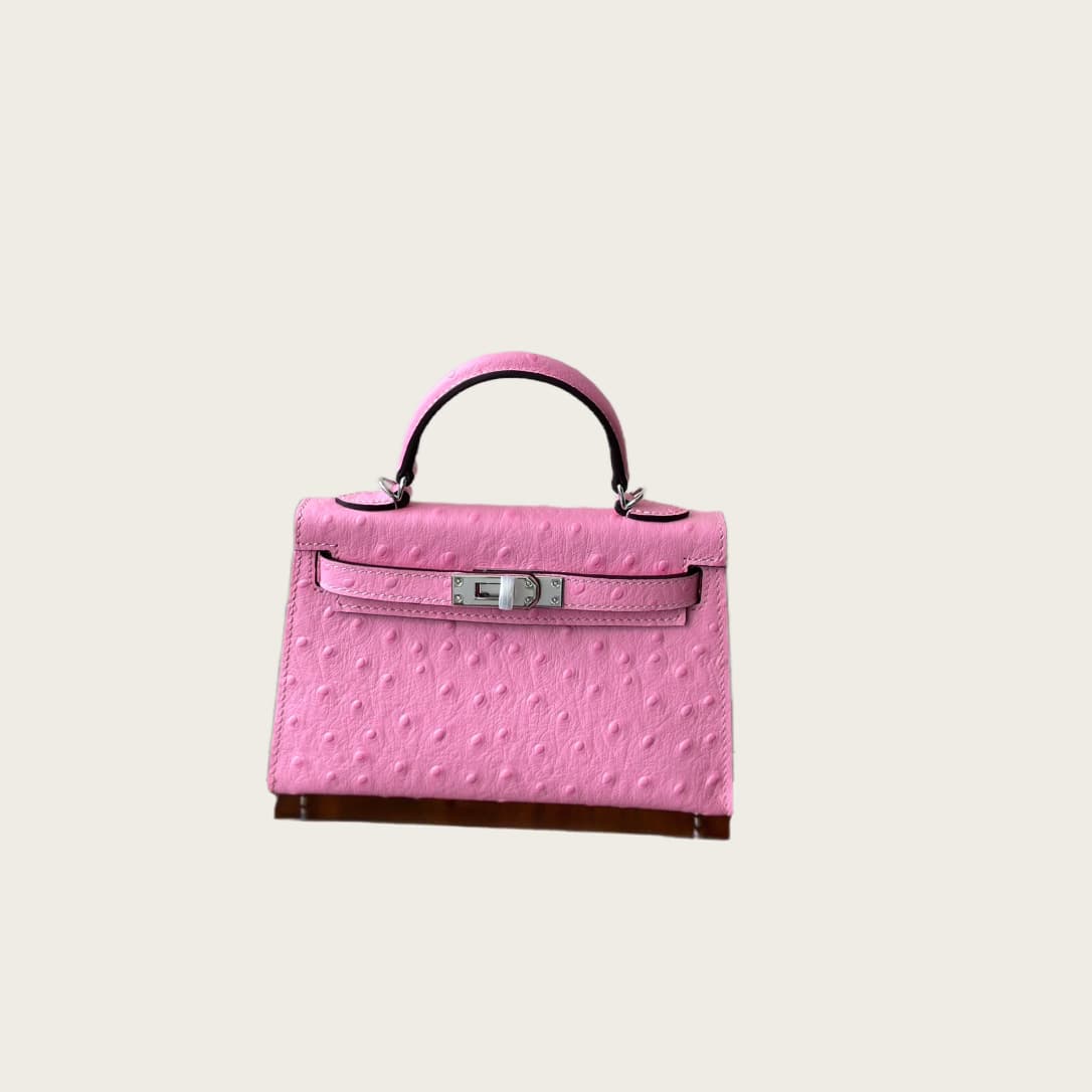 Hermès First-Layer Cowhide Ostrich-Pattern Second-Generation Kelly Bag 19, Genuine Leather Versatile Women's Bag, Fashionable Lock Buckle Shoulder Crossbody Bag