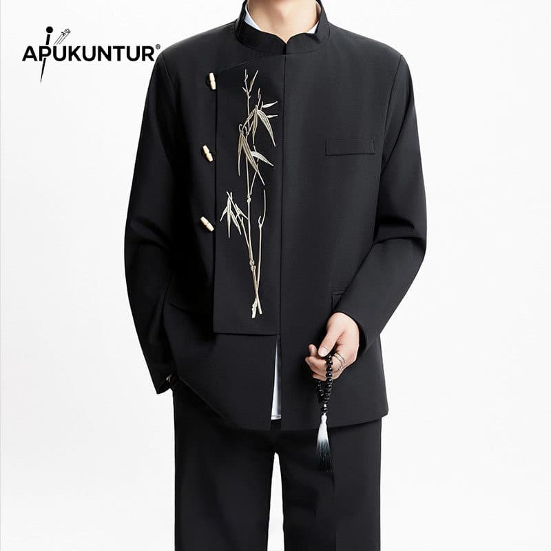 Broken branches, golden bamboo embroidery, new Chinese style national style suit, summer loose casual high-end tunic suit, groom and groomsmen dress