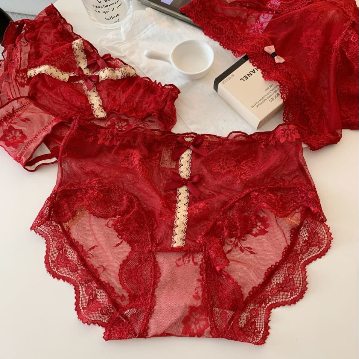 Blazing Red Entanglement ~ Sexy Snake Year Lace Underwear for Women, Pure Desire Zodiac Year Red Wedding Triangle Panties New Style