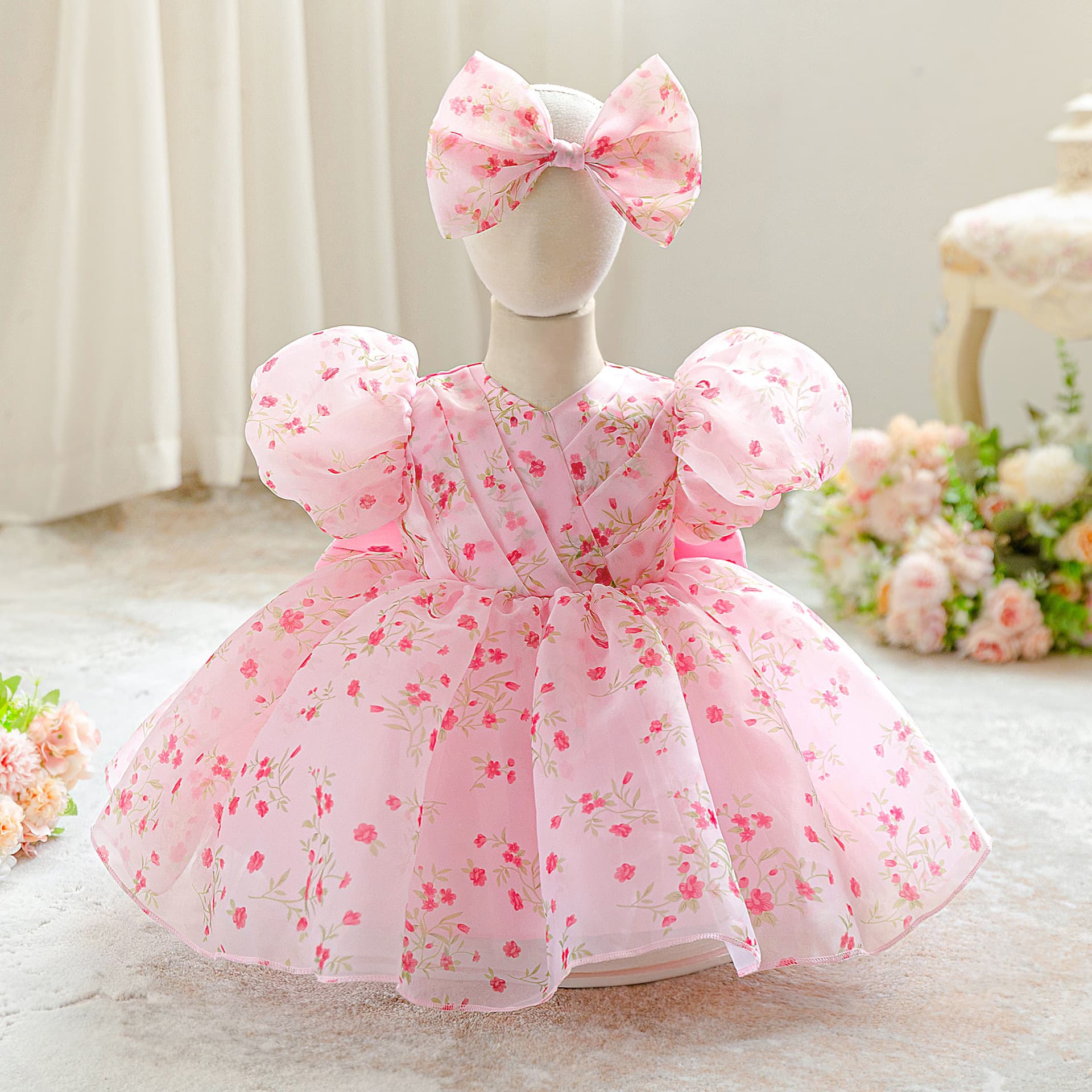 New Children's Tulle Princess Dress Digital Print Girl Dress Graduation Evening Gown