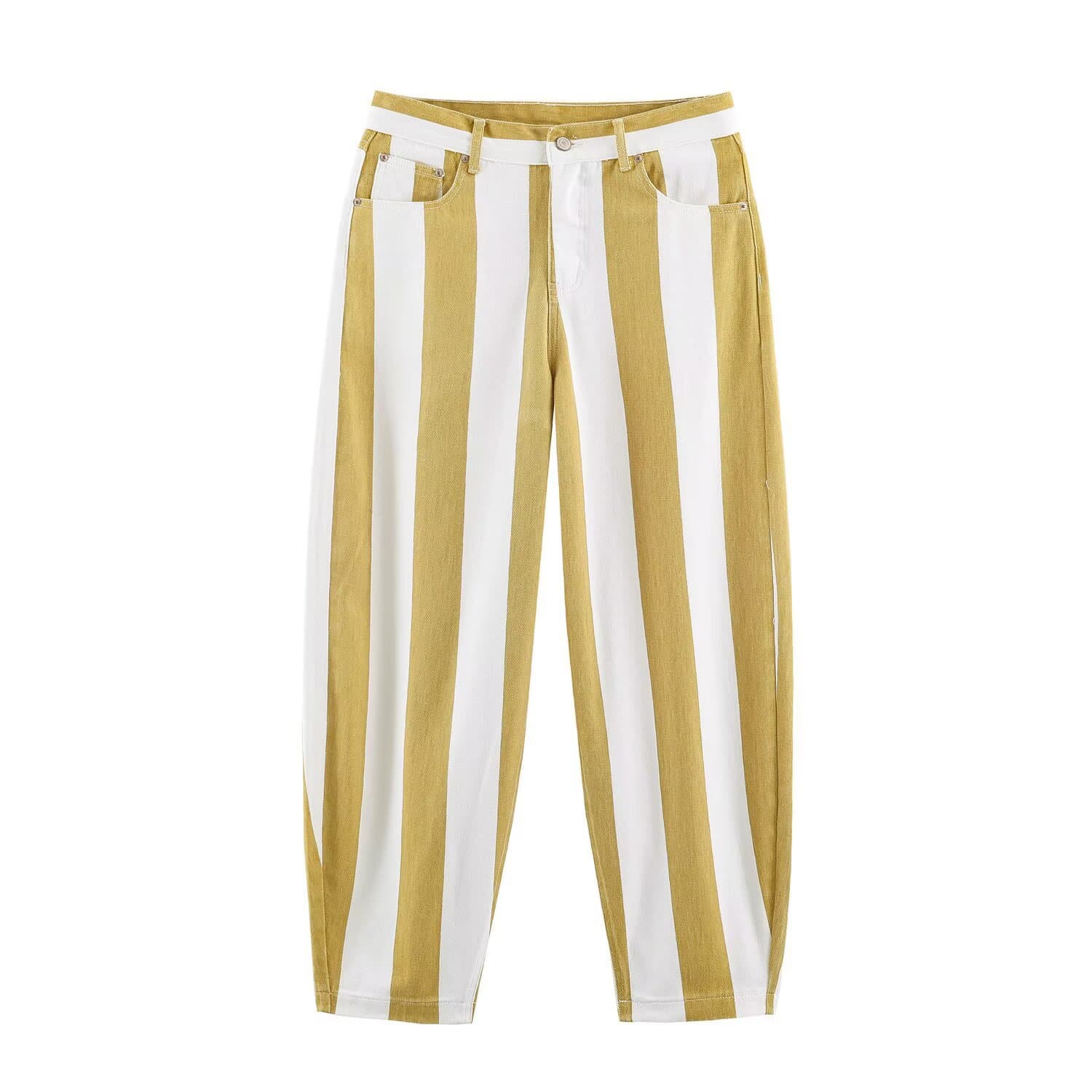 Cross-border women's clothing wholesale 2026 new arrival European and American style fashion versatile high-waisted striped tapered jeans 5216/249