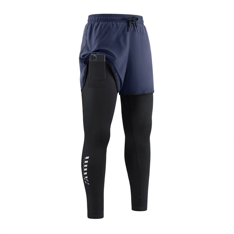European Size Running Pants for Men Marathon Sports 2-in-1 Fake Two-Layer Athletic Pants Compression Tights with Side Pocket