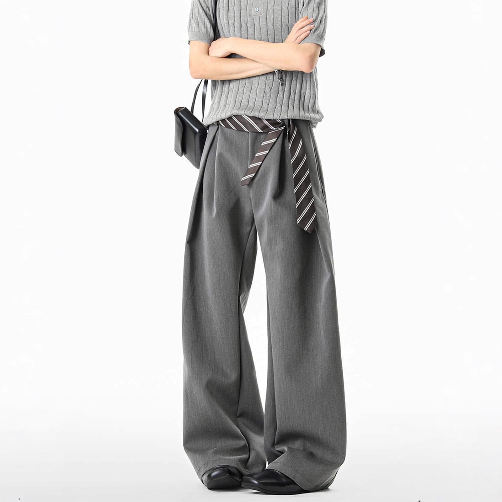 American-style 3D I-shaped pleated curved-blade trousers for men and women, new autumn silhouette casual pants, premium slimming wide-leg long pants