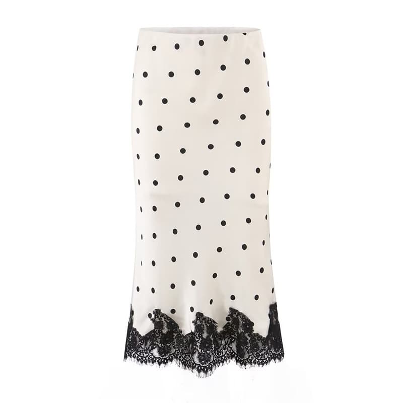 Foreign trade 2026 summer new style retro lace stitching polka dot A-line skirt