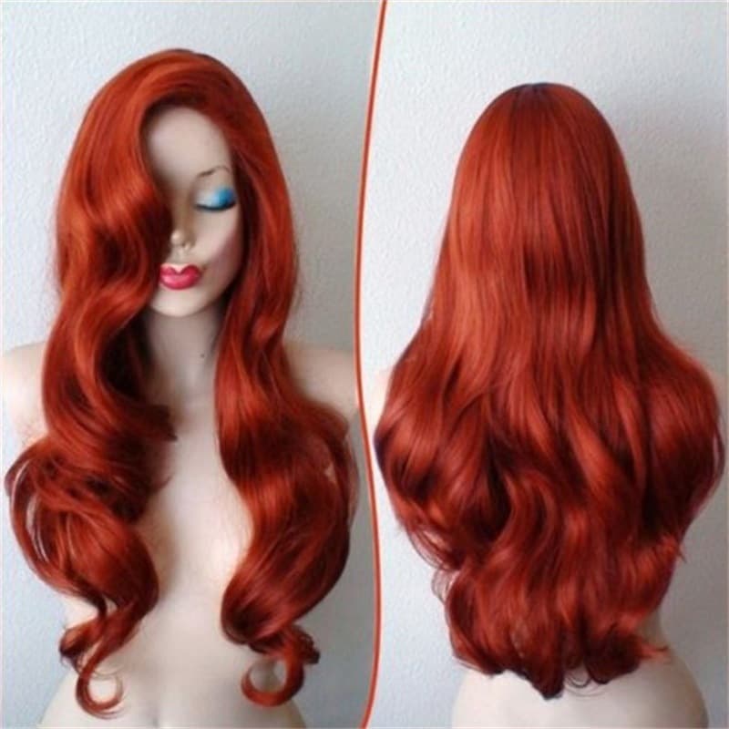 Cross-border Hot-selling European and American Export Ariel Princess Mermaid Red Middle Parting Long Curly Hair Anime cos Wig Set