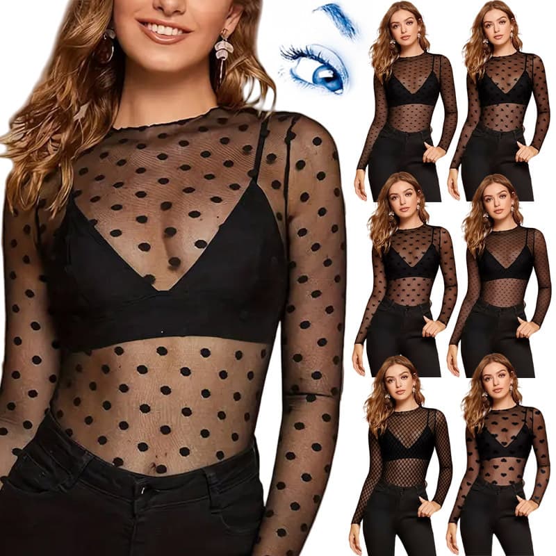European and American Popular Lace T-Shirt Women's Club Mesh Top Cross-Border Amazon Mesh See-Through Bottoming Shirt
