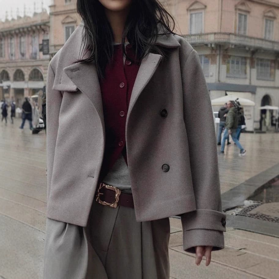 Foreign trade European and American 2025 new winter women's clothing loose casual temperament simple long-sleeved buttoned stand-up collar jacket