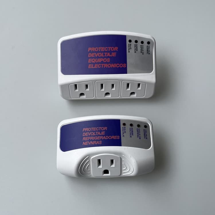 The KE-120V American-style voltage protector comes with a 2-year warranty and protects high and low voltage electrical outlets for household TVs and refrigerators.