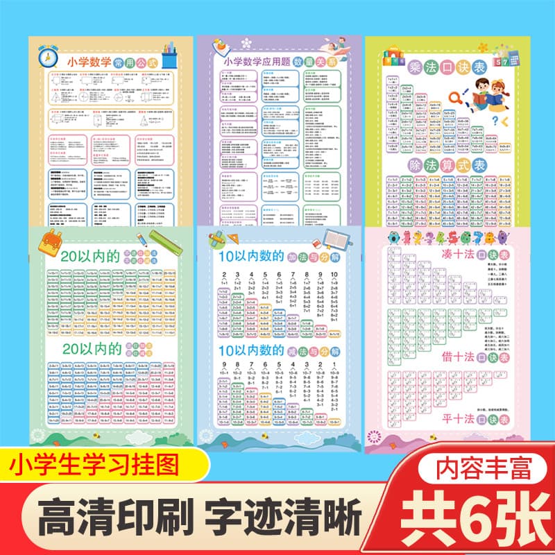 Elementary Math and Chinese Formula Desk Calendar, Minimalist Quick Calculation Method + Formula Chart, Double-Sided