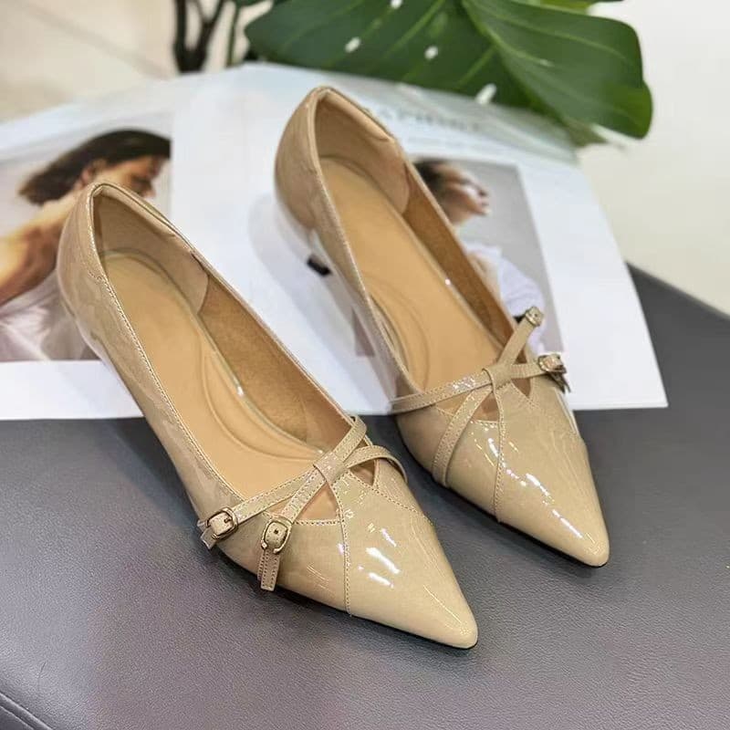 2025 Autumn New Comfortable Versatile Pointed-Toe Shallow-Mouth Thin-Heel Women's Leather Shoes Slip-On Fashion Shoes