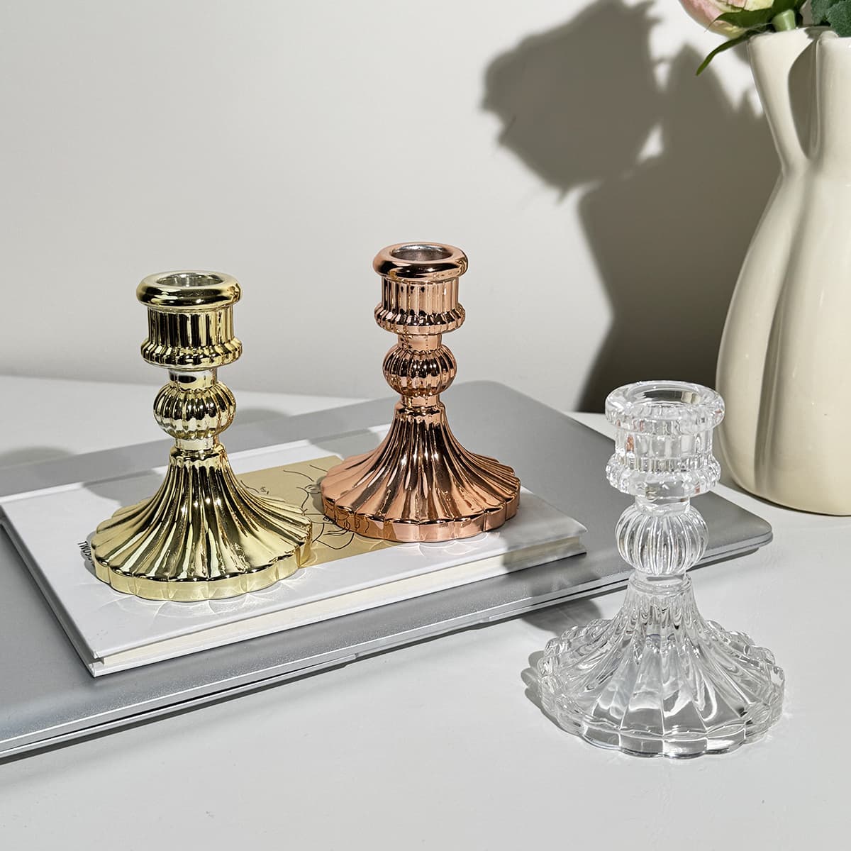 European Glass Striped Candle Holder Rod Roman Short Base Candle Base Scented Candle Cup Decorative Tabletop