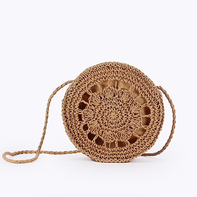 New Round Handmade Paper Rope Woven Bag Ins Summer Beach Bag Mori Style Paper Rope Woven Bag Round Cake Crossbody Bag