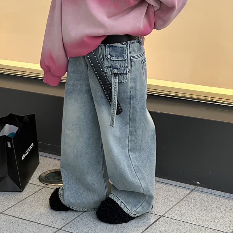 2025 Winter Children's Pants Wholesale High-Quality Fleece-Lined Jeans for Boys Korean Style with Pockets Trendy Jeans