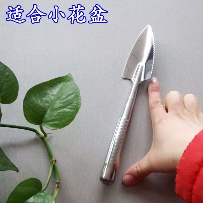 Stainless steel mini pointed shovel, thickened square shovel, rake for loosening soil and tending to flower pots on balconies by Zhao Zhizhou.