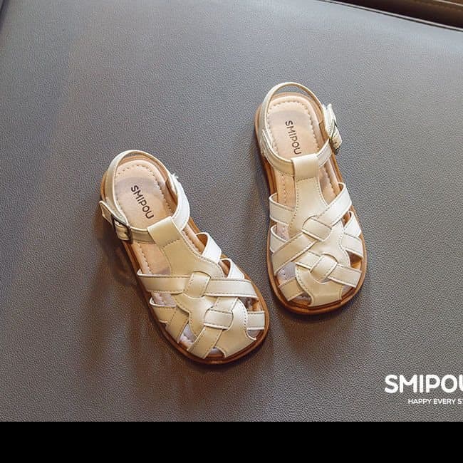Girls' Closed-Toe Sandals Genuine Leather 2026 Summer New Children's Woven Princess Shoes Baby Roman Sandals for Older Kids Trendy
