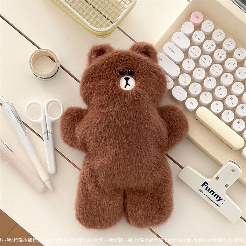Cartoon Brown Bear Plush Pencil Bag Junior High School Cute Pencil Bag Little Red Book Stationery Student Desktop Storage Makeup