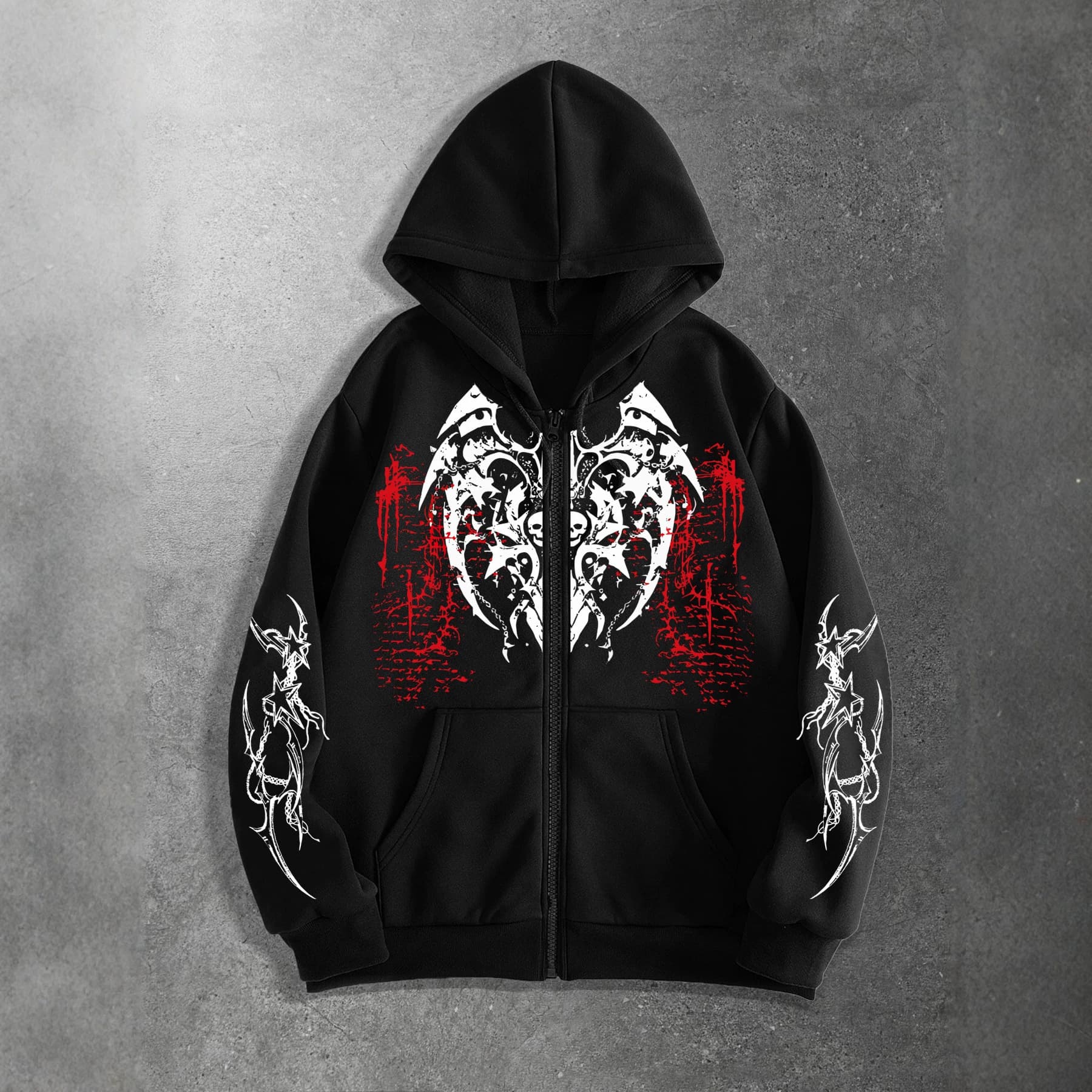 American Retro Streetwear Dark High Street Hoodie Men Trendy INS Plus Size Loose Fit Couple Zip-Up Hooded Sweatshirt