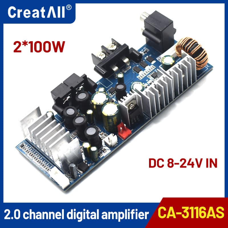 CA-3116AS 2.0 Channel Audio Amplifier Board 8-24V 2*100W Dual-Channel Amplifier Module TPA3116
