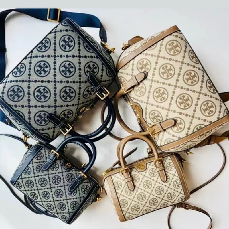 Tortyburch 2024 New Monogram Handheld Boston Pillow Bag Barrel Bag Versatile Shoulder Crossbody Women's Bag