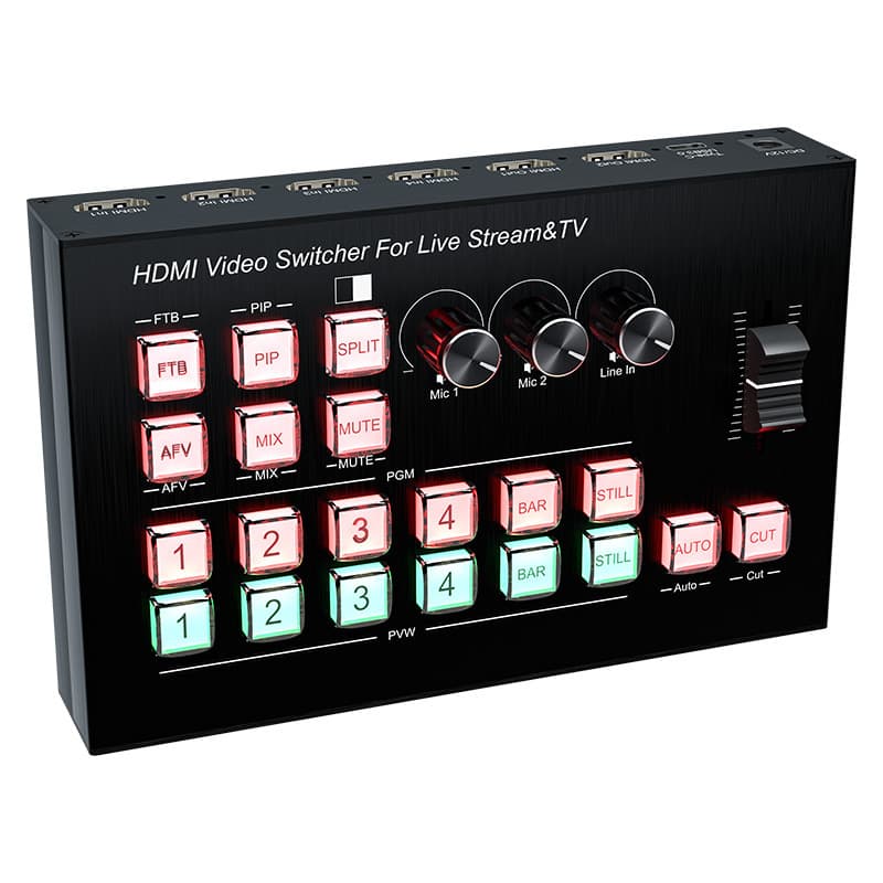 Four-Channel Broadcasting Console, 4-Way HDMI High-Definition Streaming Live Switching Station, Virtual Live Room with Green Screen Keying All-in-One Machine
