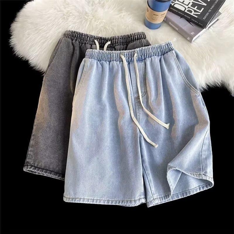 Summer elastic waist men's jeans shorts trendy loose casual American style five-point wholesale cross-border trade