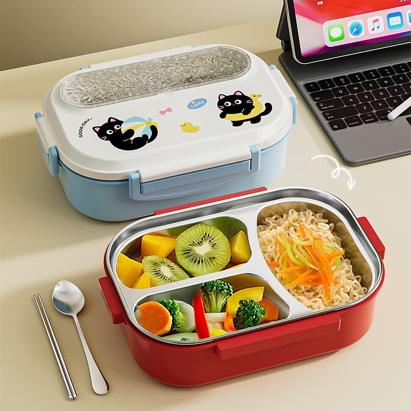316 Stainless Steel Insulated Lunch Box for Students, Kids Compartment Bento Box with Cartoon Design