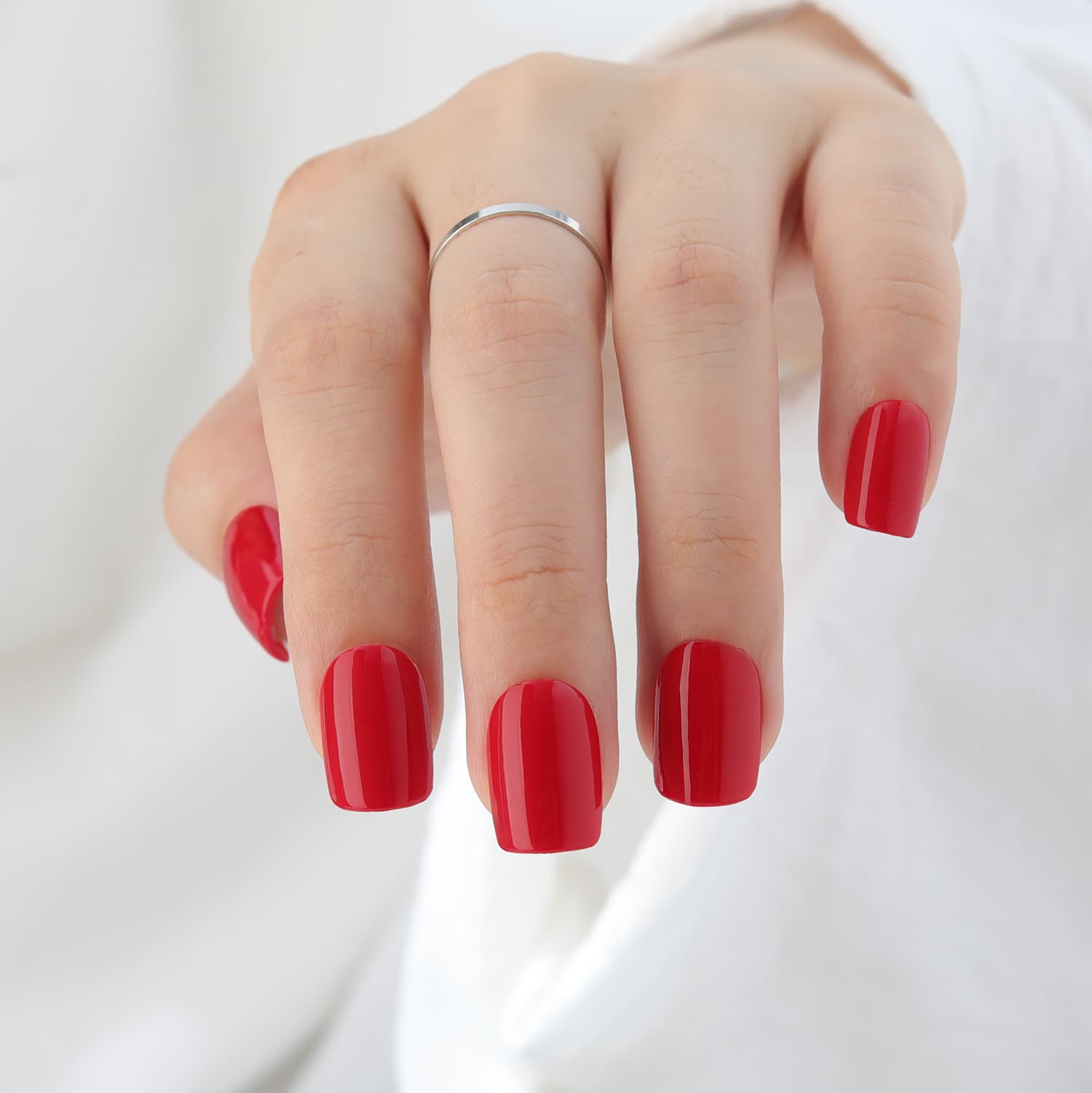 New Year Red Solid False Nails, Bright Red Short Square Nails, True Red Short Nails, Red Nail Art, Gel Red Nails