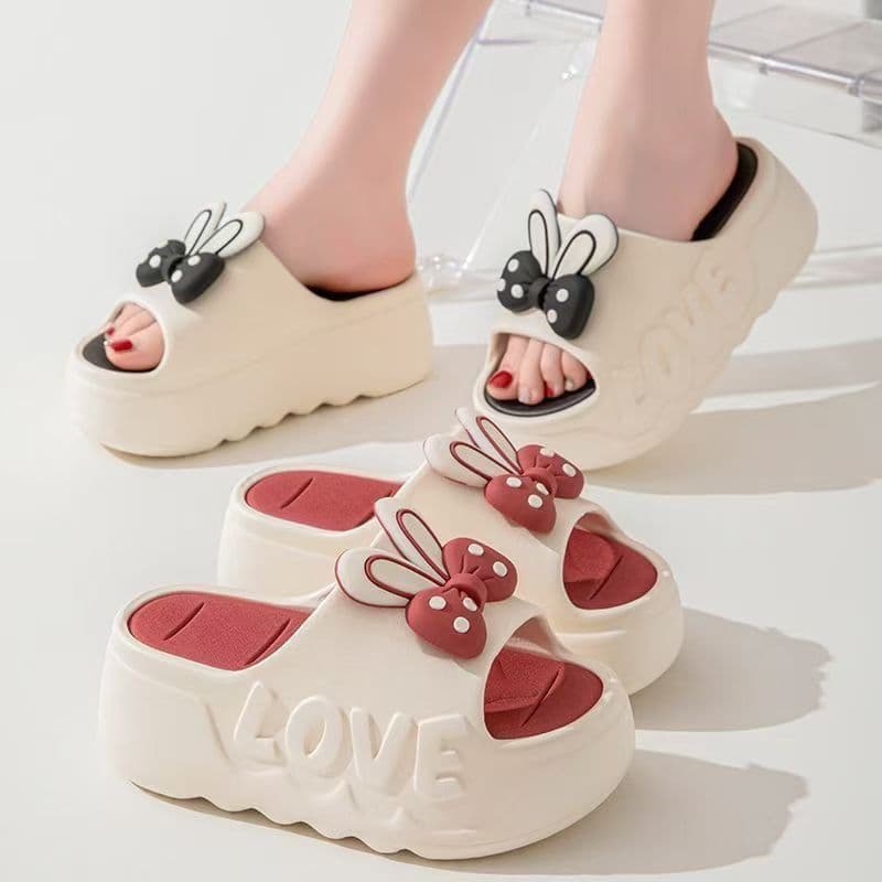 Bunny Ear Slippers Women Ins Outdoor Fashion Cute Thick Sole Home Indoor Height Increase Anti-slip Beach Sandals Summer