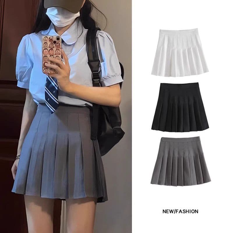 Gray Pleated Skirt Women 2025 Spring High Waist Half-Length Skirt Student JK Short Skirt Slim Fit Suit A-Line Skirt Wholesale