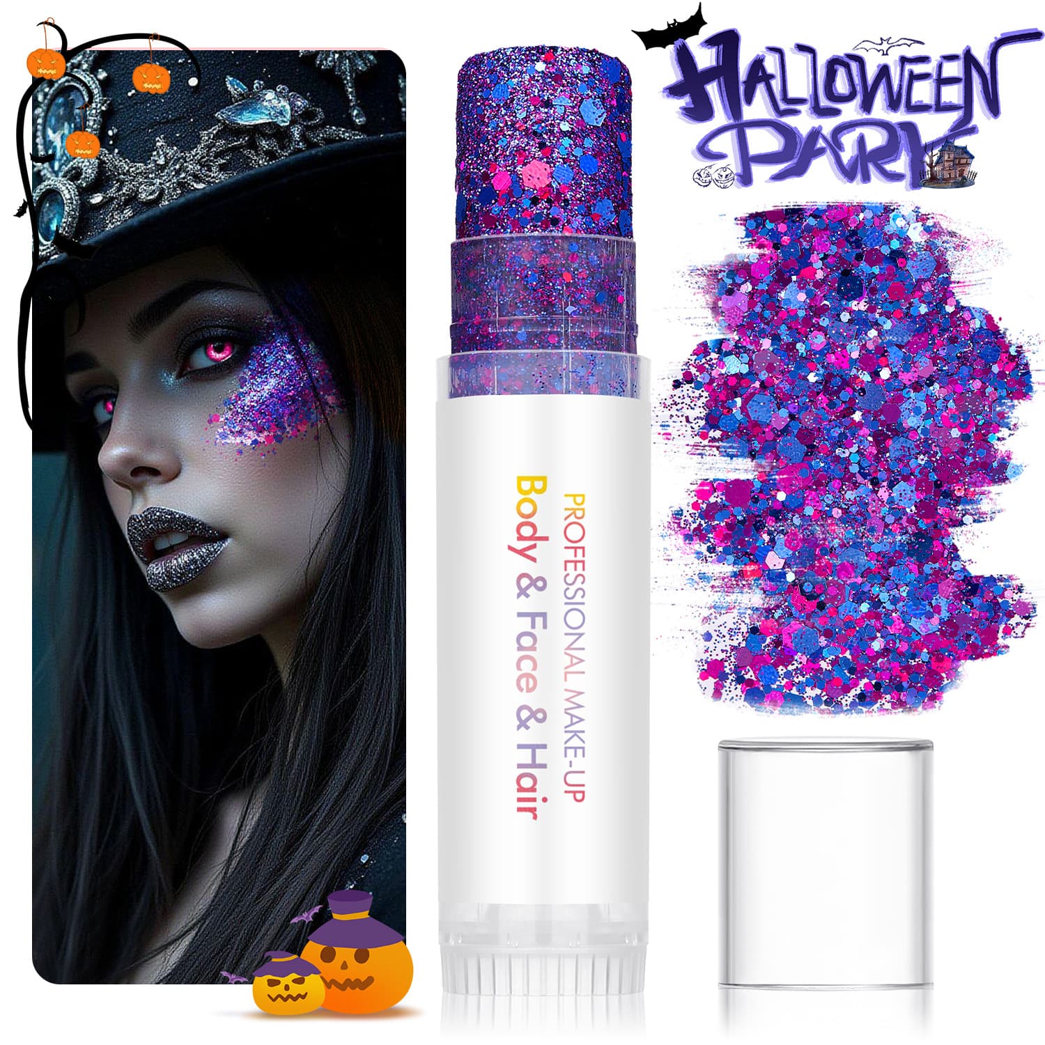 Amazon's hot-selling Halloween holographic sequin makeup stick, high-shine highlight body and face eye shadow high-gloss painting