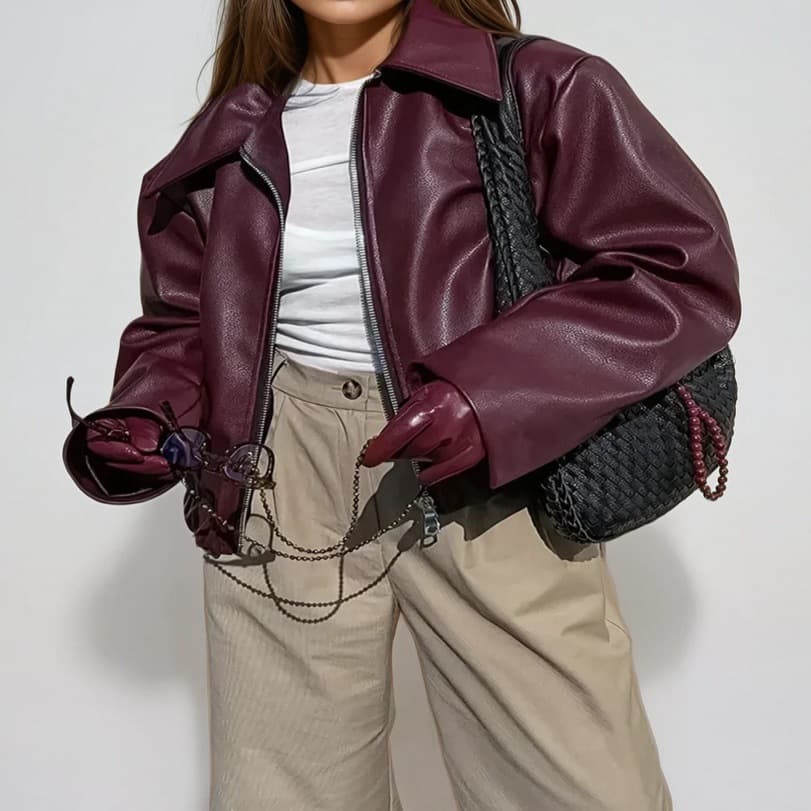 New Cross-Border American Vintage Leather Jacket Spring Pilot Women's High-End Casual Faux Leather Street Jacket
