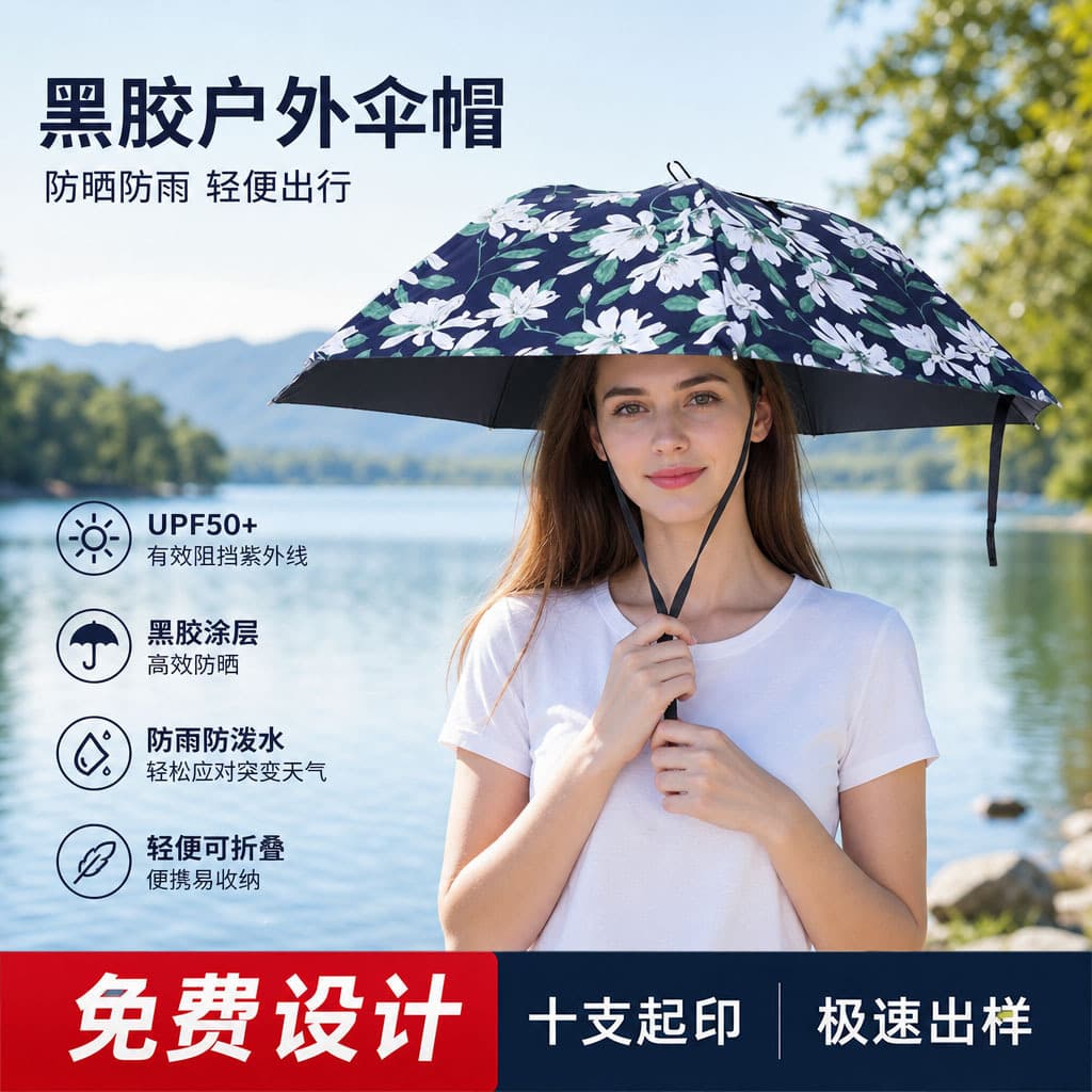 Wearable Umbrella Hat Extra Large Rain & Sun Dual-Use Triple-Fold Outdoor Sun Protection Bamboo Hat Umbrella Custom Logo