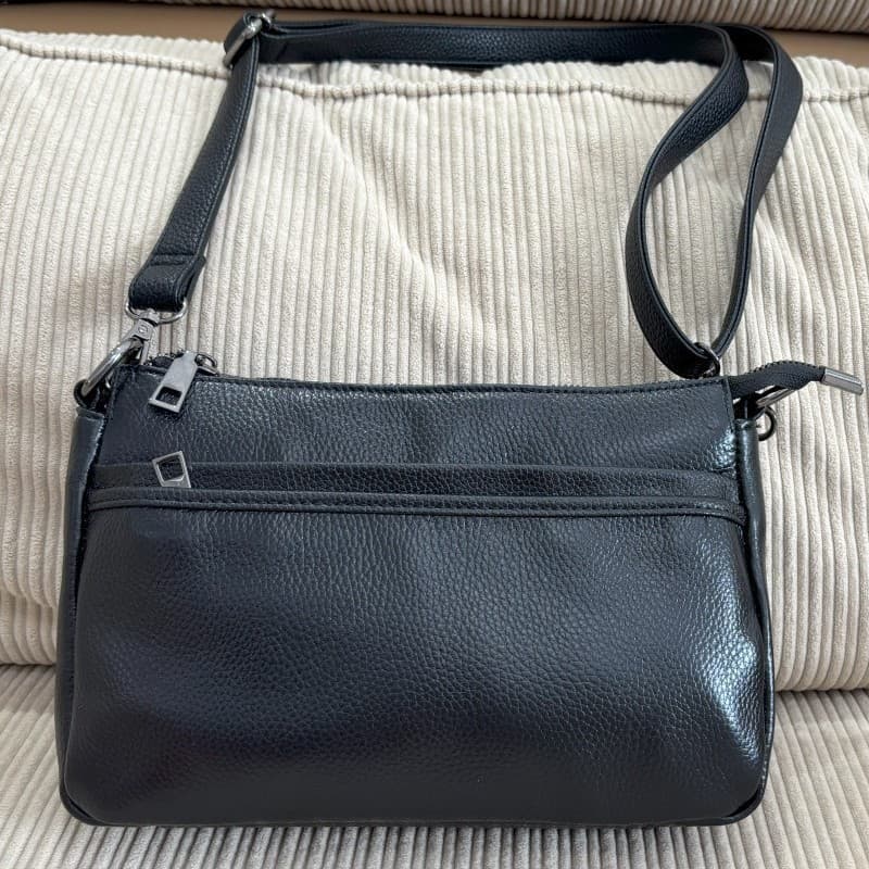 New Multi-Layer Soft Leather Bag, Genuine Leather Women's Bag, Cross-Border Large Capacity Shoulder Crossbody Bag, Handheld Multi-Zip Small Square Bag