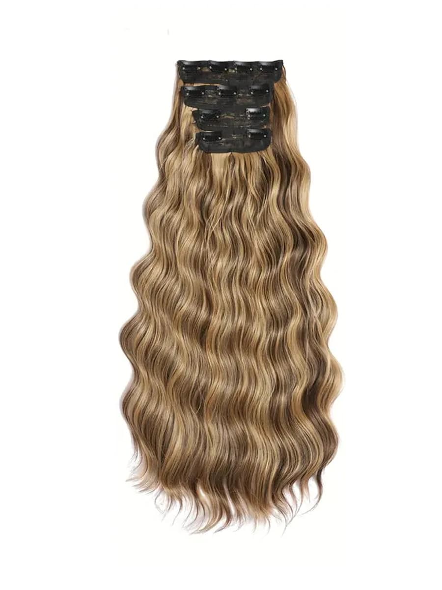 European and American Hair Extension Clip-in Set 4pcs 20inch Curly Water Wave Long Curly Hair with BB Clips In Stock