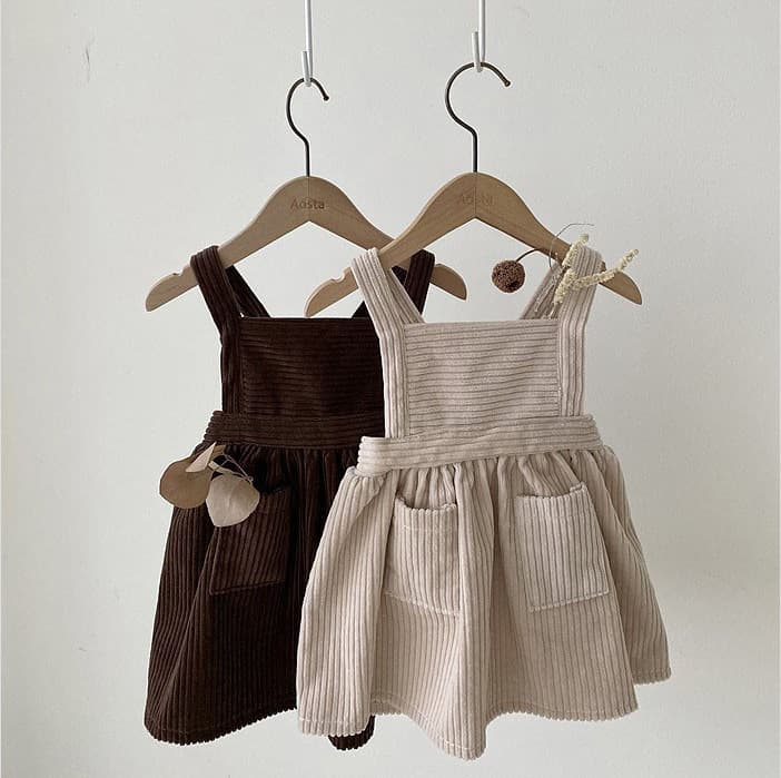 2026 Korean Style Spring/Autumn Baby Girls Corduroy Dress, 100 Days/1 Year Old, Forest Style Artistic Vest Dress