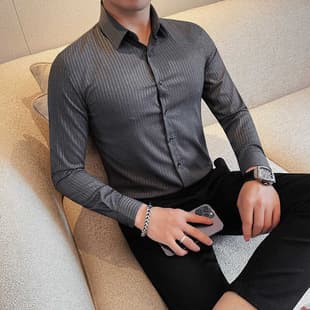 Export Wholesale New Spring Men's Long Sleeve Business Striped Shirt, Casual Long Sleeve Inner Layer Matching Suit Shirt