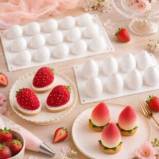 8-Cavity Strawberry 15-Cavity Strawberry Mousse Silicone Cake Mold Easy Release French Dessert Pudding Ice Cream Mold