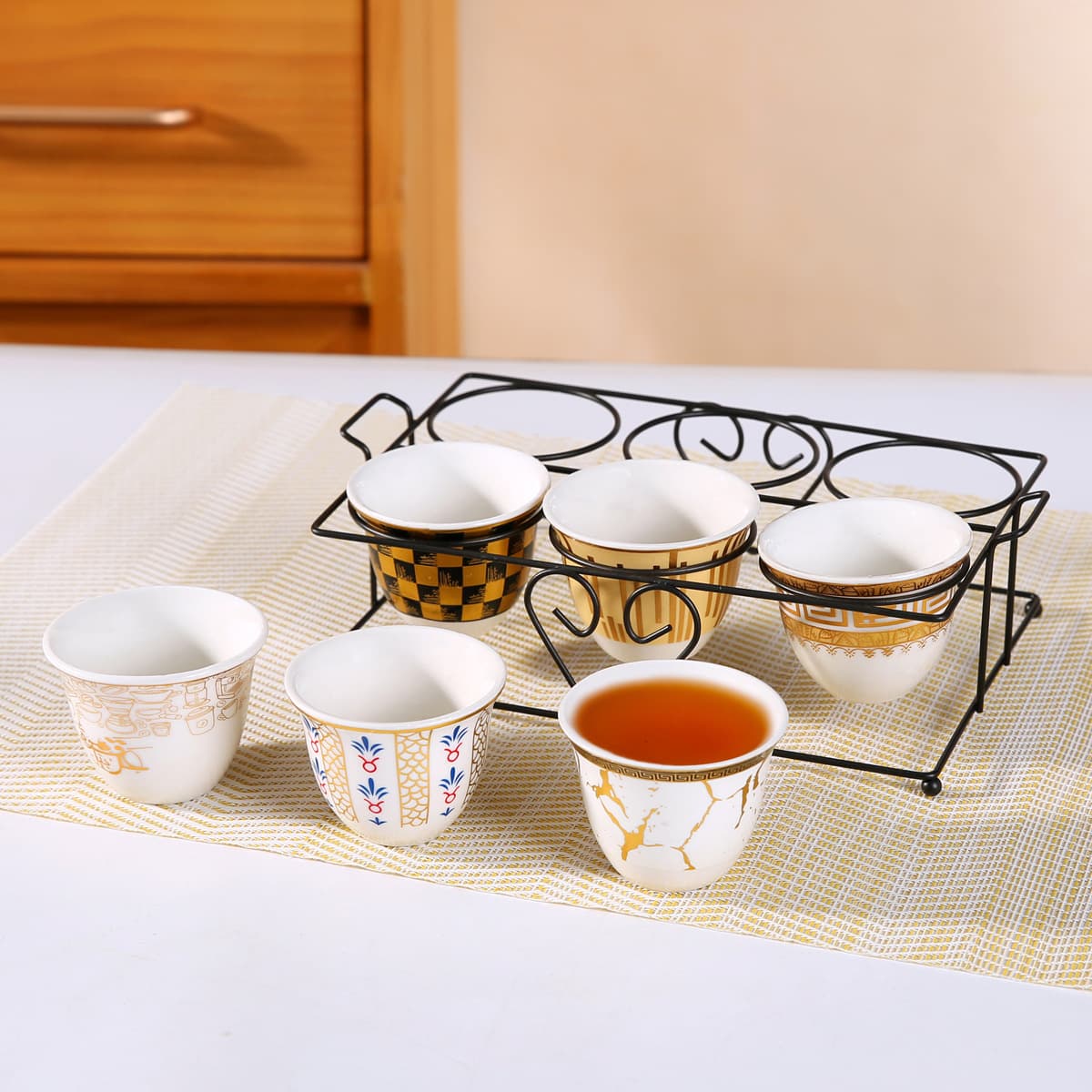 Creative Iron Frame Ceramic Moonlight Cup Set Cross-border Middle East Grandpa Cup European-style Electroplated Cup Business Gift Wine Cup